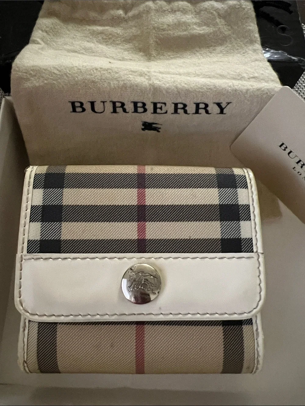 Vintage Burberry Beige Black and Red Check Compact Card Holder